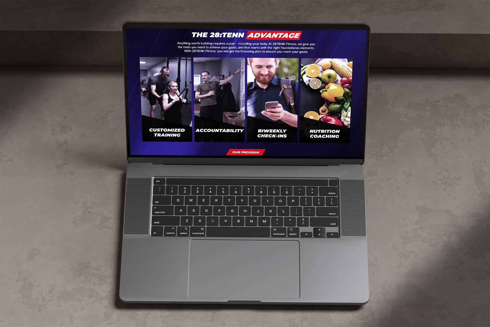28:Tenn Fitness Website on laptop against a dark background