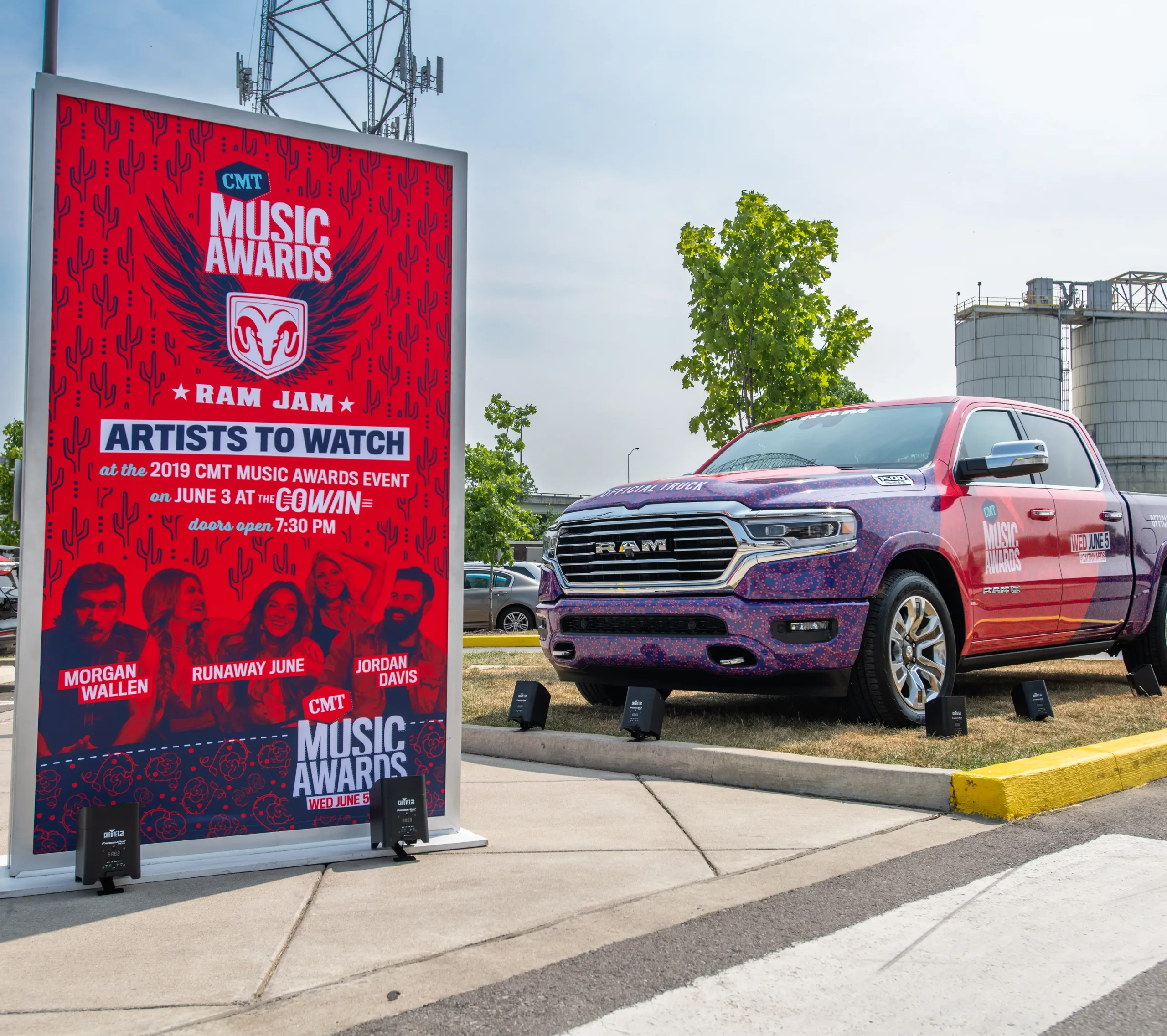 CMT Ram Jam Wrapped Truck and Large Print outside