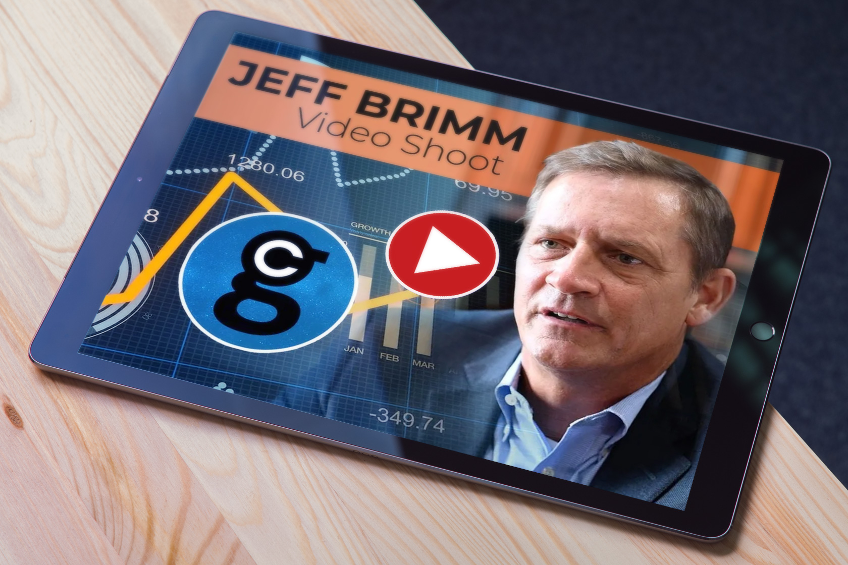 iPad with Stonebridge Capital Partners Jeff Brimm Video resting on a table